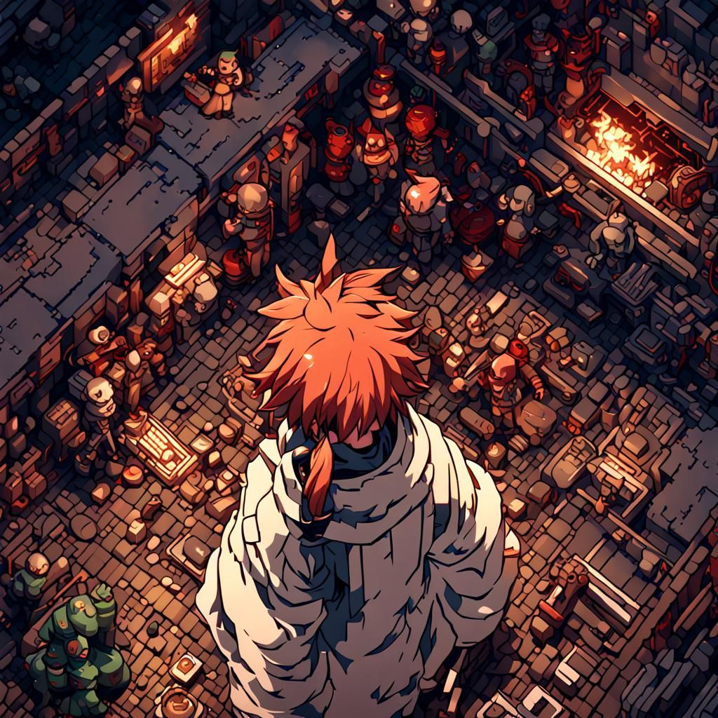 Anime Character Pixel Art Top-Down View