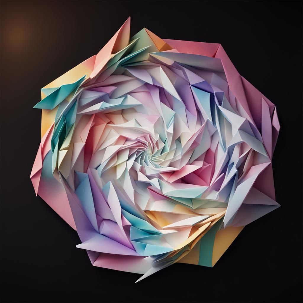 Abstract Origami Papercraft with Paint Splashes