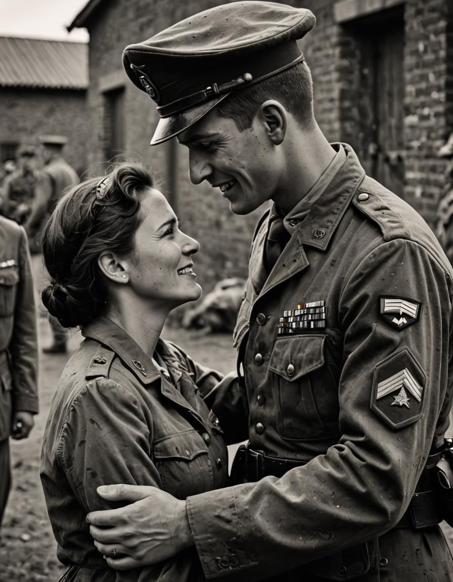 Emotional Reunion: Mother and Soldier Son Portrait