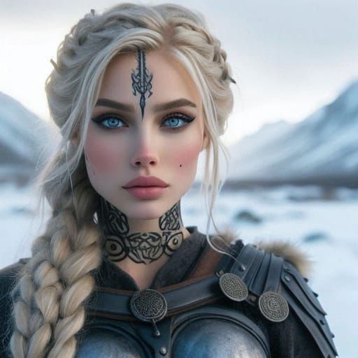 Viking Warrior in Snowy Mountain Landscape