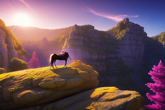 Cowboy on Floating Boulder with Magical Details
