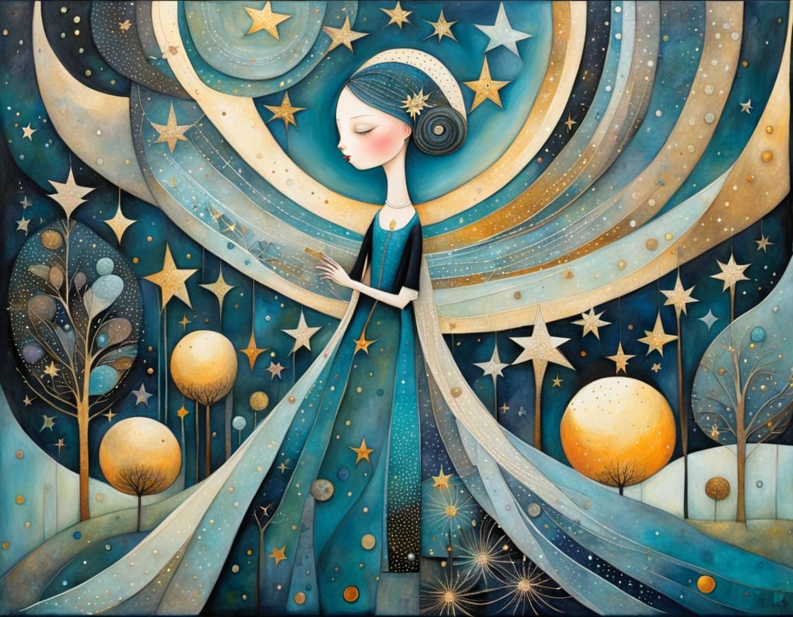 Whimsical Starry Night: Abstract Alcohol Ink Art