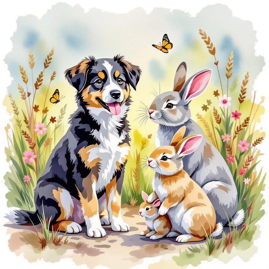 Realistic Watercolor Animals in a Marsh