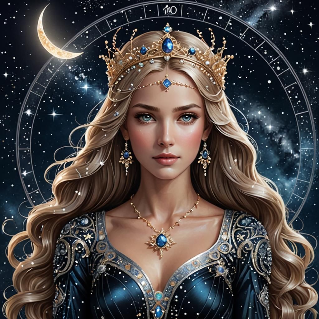 Virgo Goddess in Sparkling Gown Digital Art