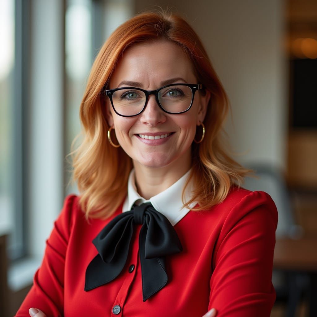Confident Irish Teacher with Red Hair and Glasses