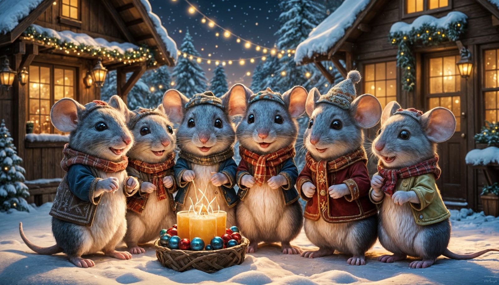 Joyful Mouse Family Cheers to the Season in Festive Winter G...