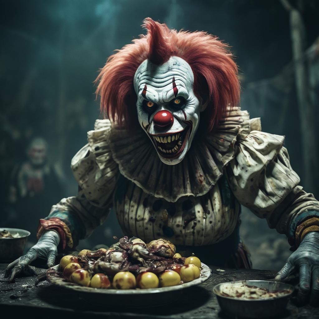 Zombie Monkey Clown Woman Eating Roadkill