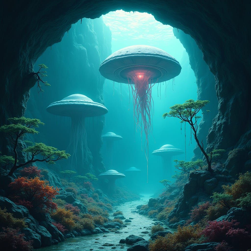 Underwater Alien Base in Comic Book Style