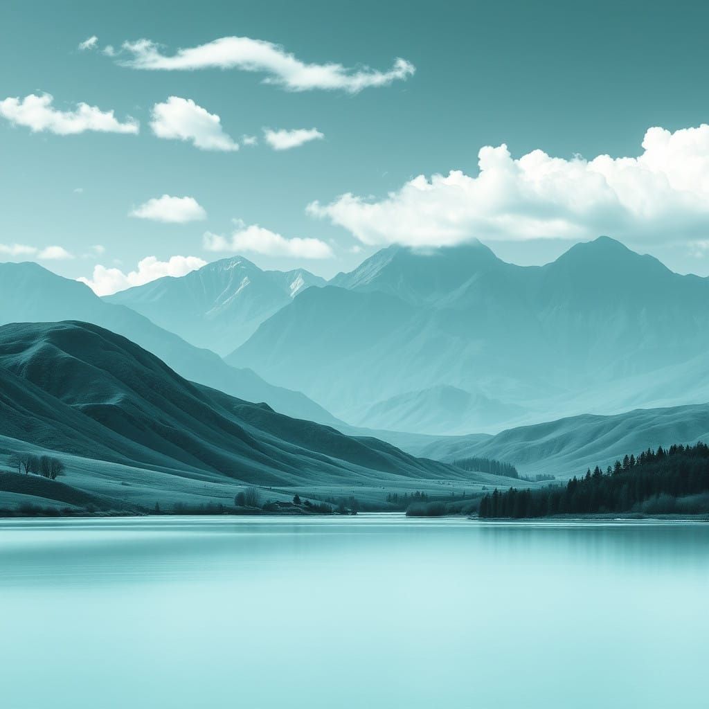 Surreal Monochromatic Masterpiece: Serene Turquoise Landscap...