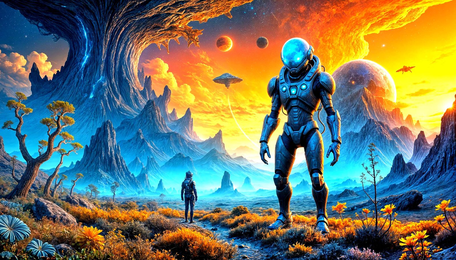 Bioluminescent Alien World with Gas Giant