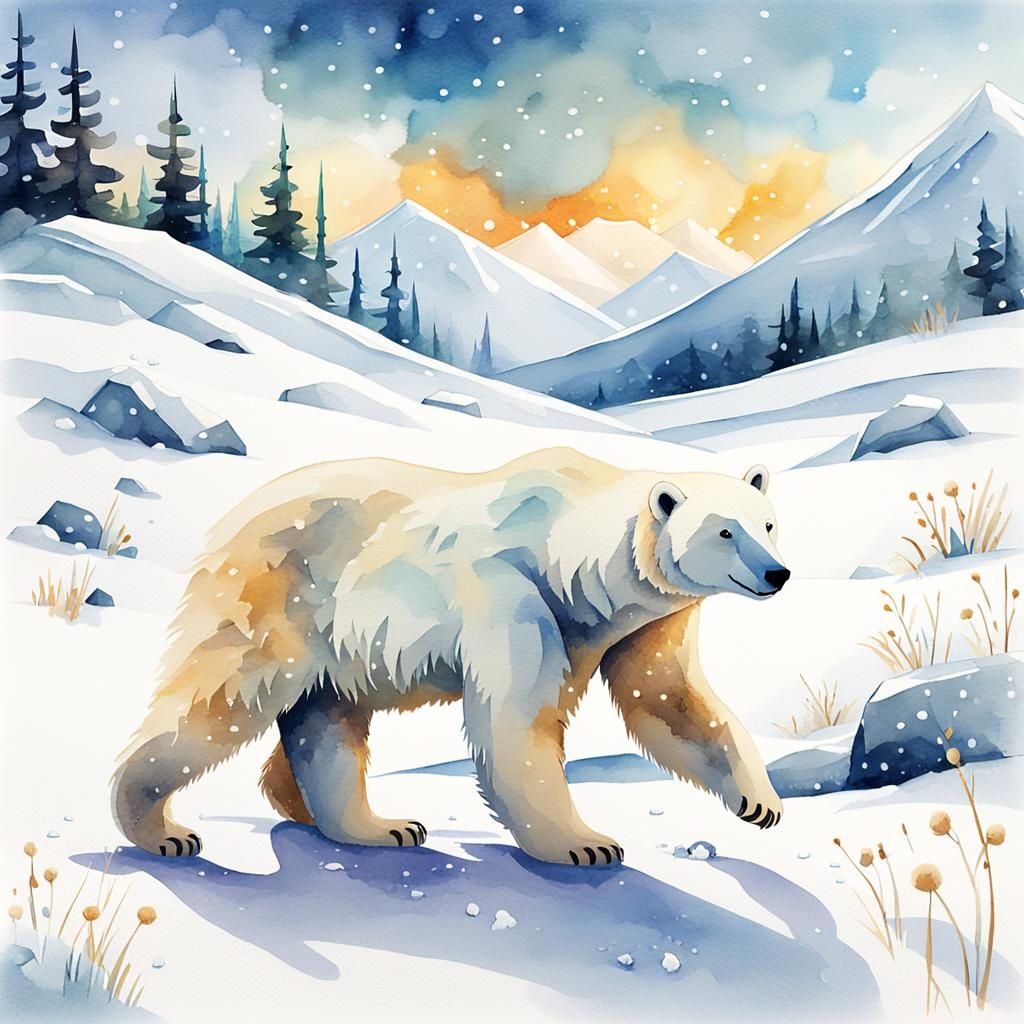 Playful Polar Bear and Arctic Fox Illustration