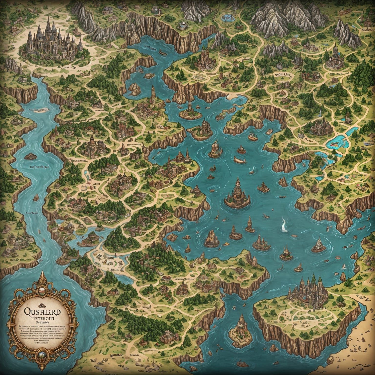 Fantasy World Map with Hidden Wonders