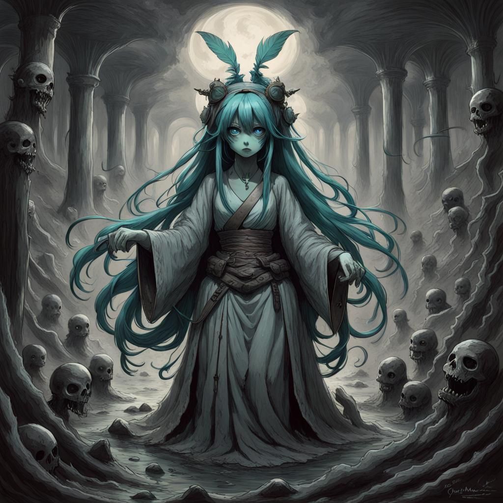 Cursed Mimikyu Pokemon in Horror Style