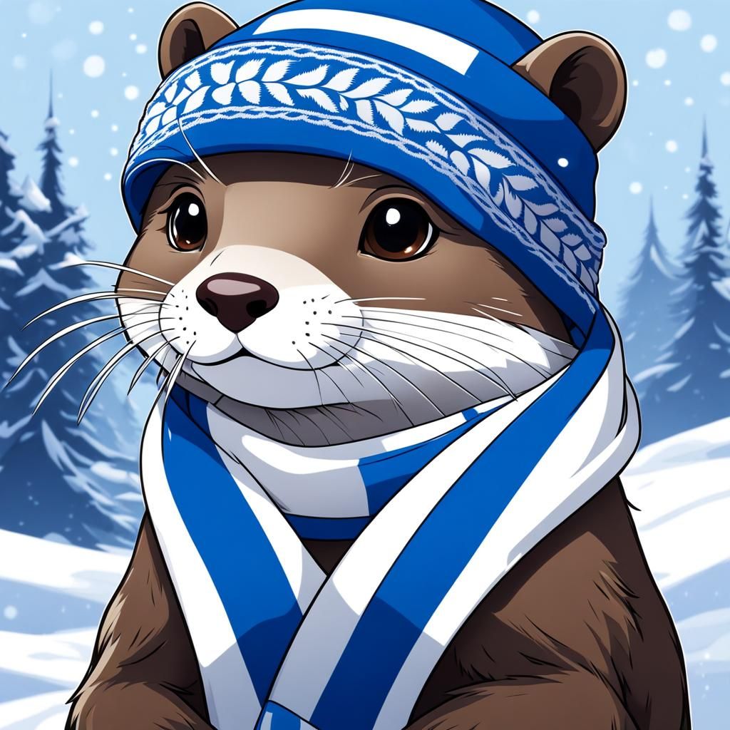 Small Clawed Otter in Finnish Colors, Anime Style