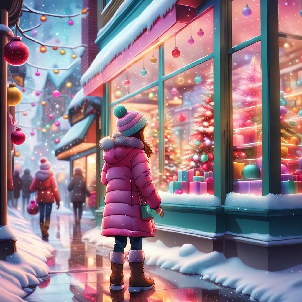 Winter Wonderland Christmas Toy Store in Vibrant Neon