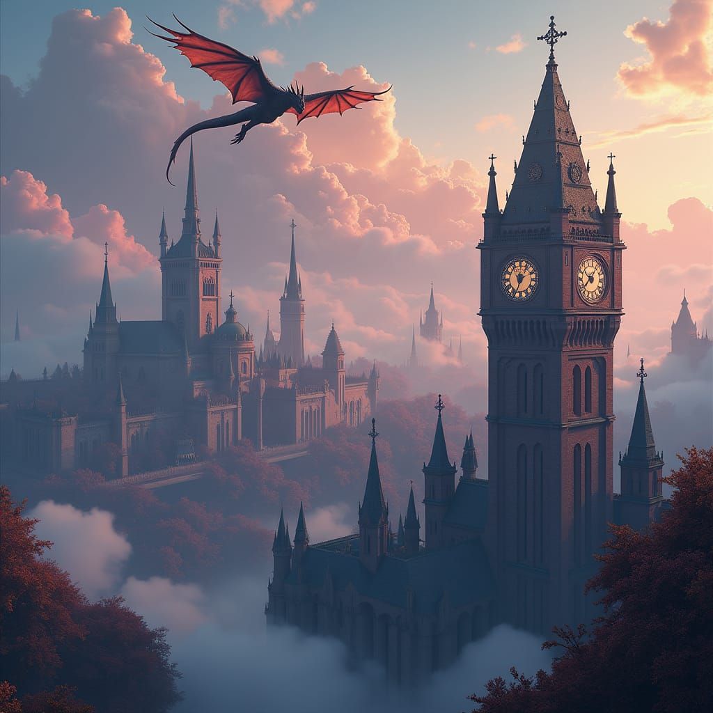 Mystical Metropolis with Mythical Creatures: Fantasy Concept...