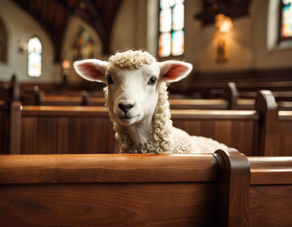 Realistic Lamb in Church Pew