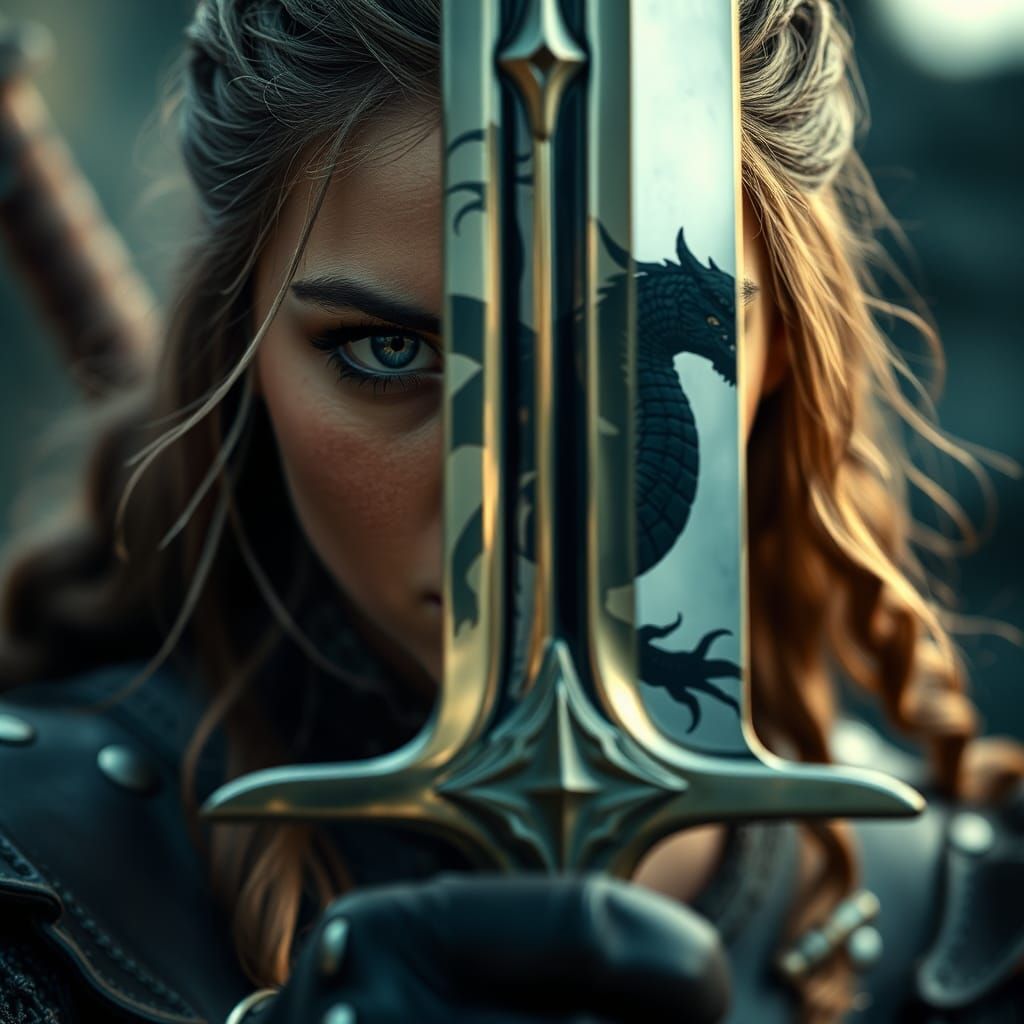 Fierce Celtic Warrior and Dragon Reflection