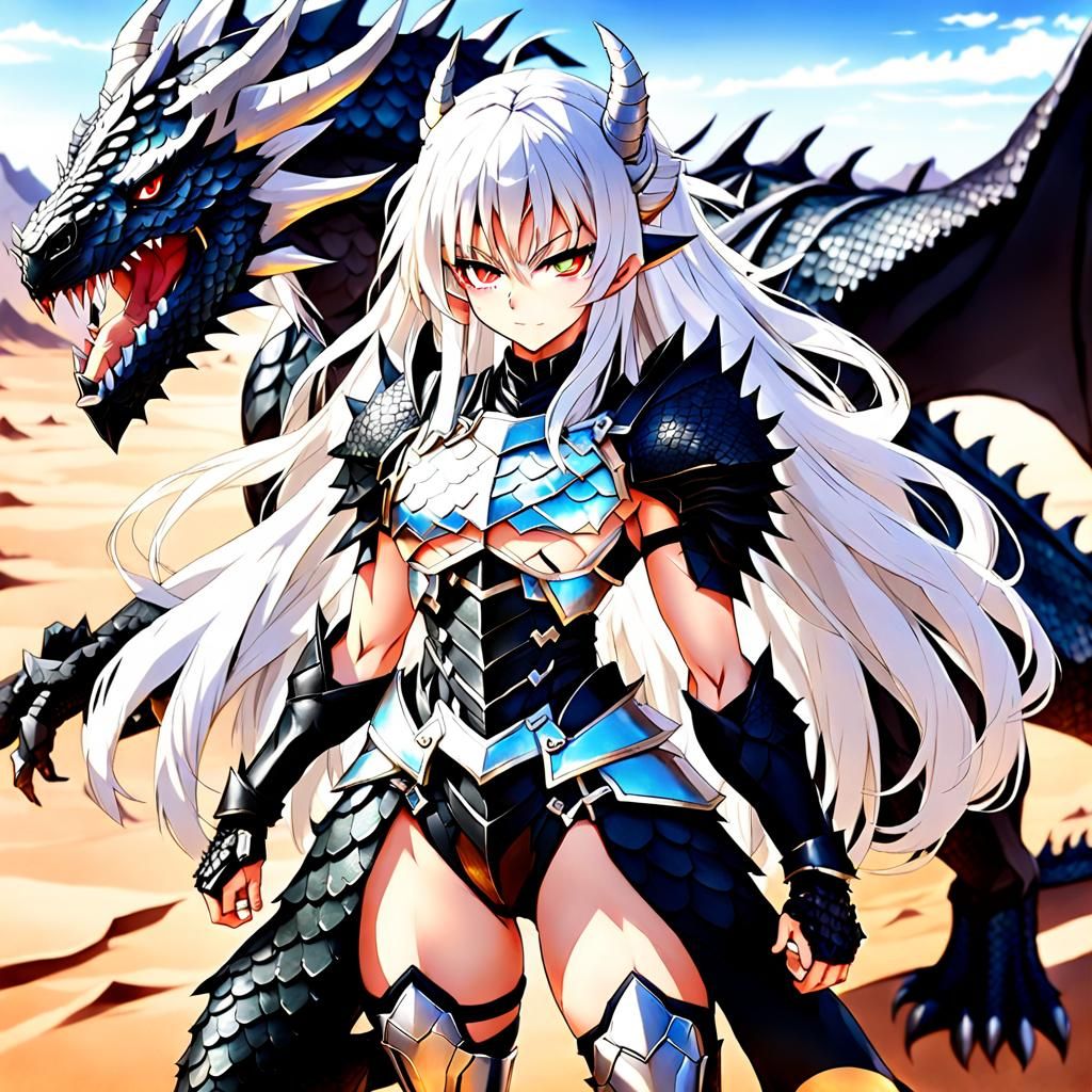 Anime Girl in Black Dragon Scale Armor