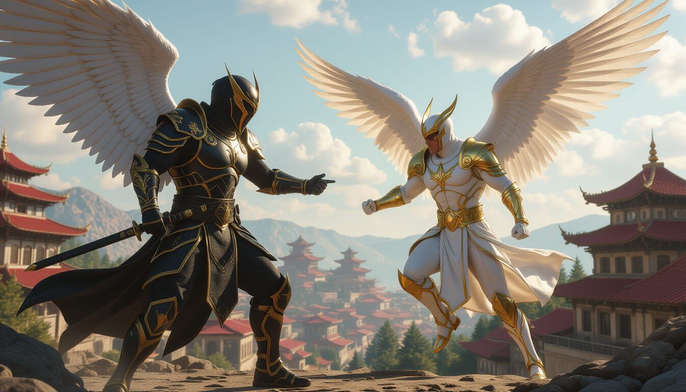 Ninja Warrior Battles Lightning God in Anime Style