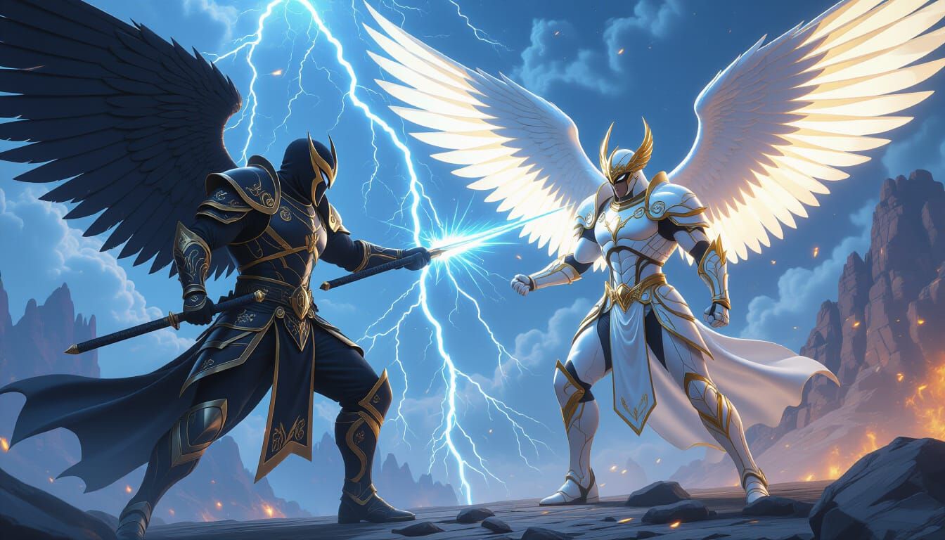 Epic Battle: Ninja, Angel, and Superhero vs. Lightning God