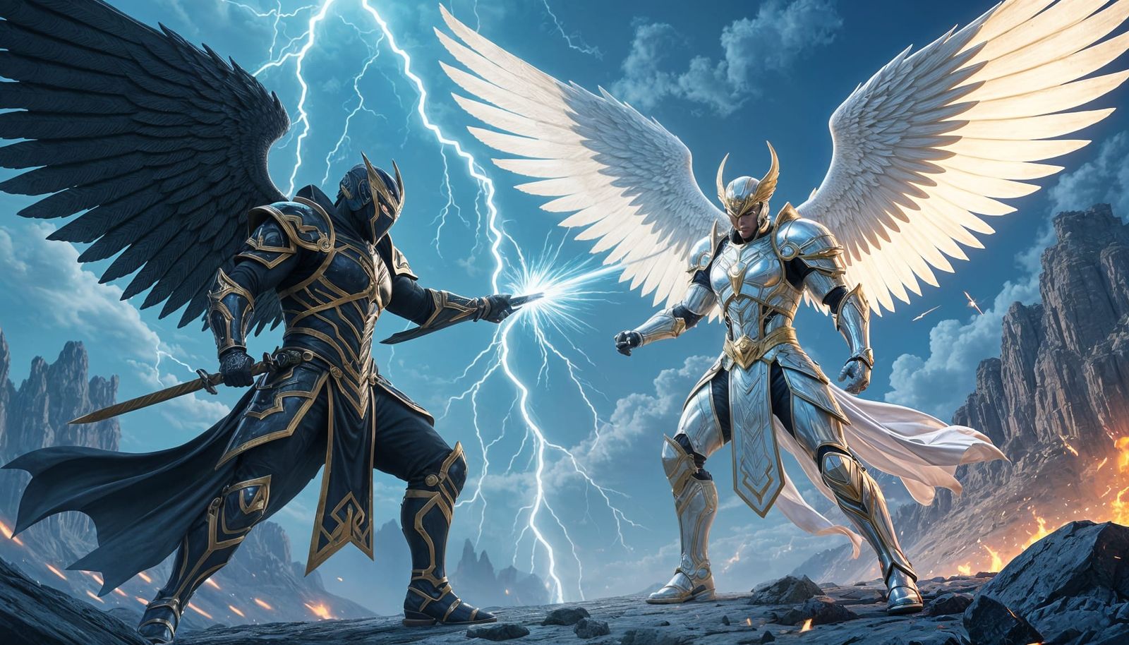 Ninja Warrior Battles Lightning God in Anime Style