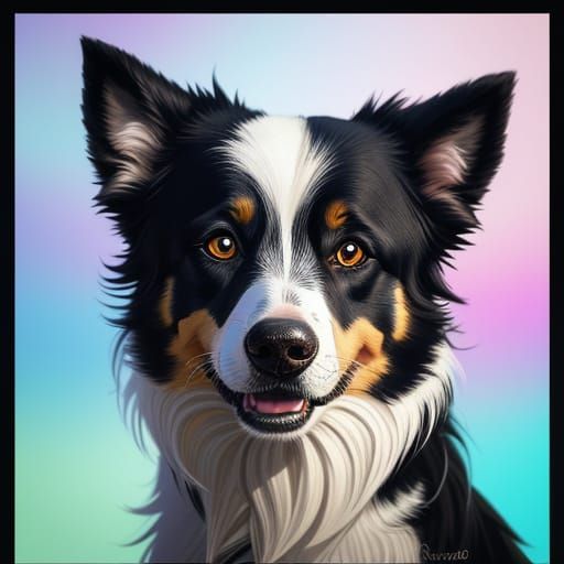 Girl with Border Collie in Hyperrealistic Splash Art