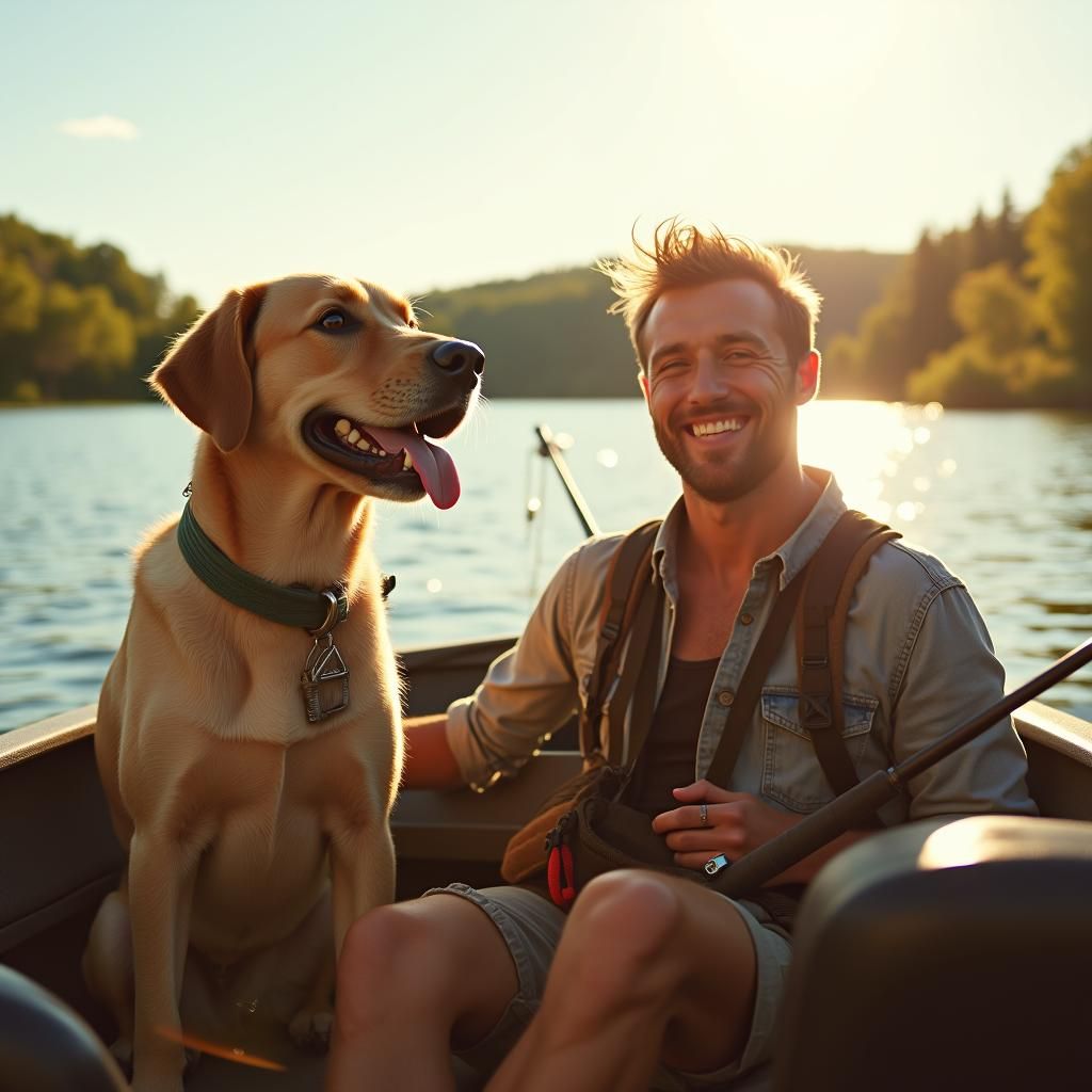 Man and Dog Fishing on a Sunny Day