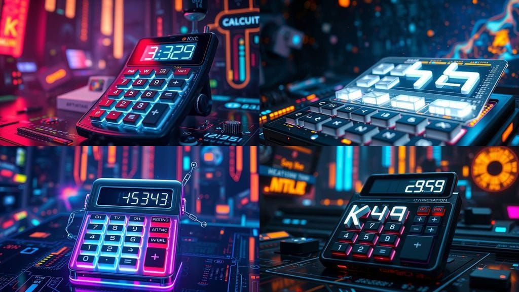 Calculator in Cyberpunk Fantasy World with K·calc Brand