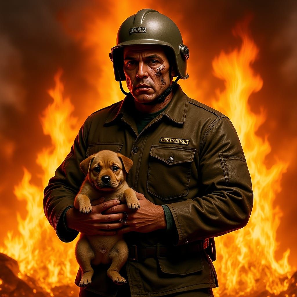 Heroic Firefighter Rescues Puppy in Burning Building