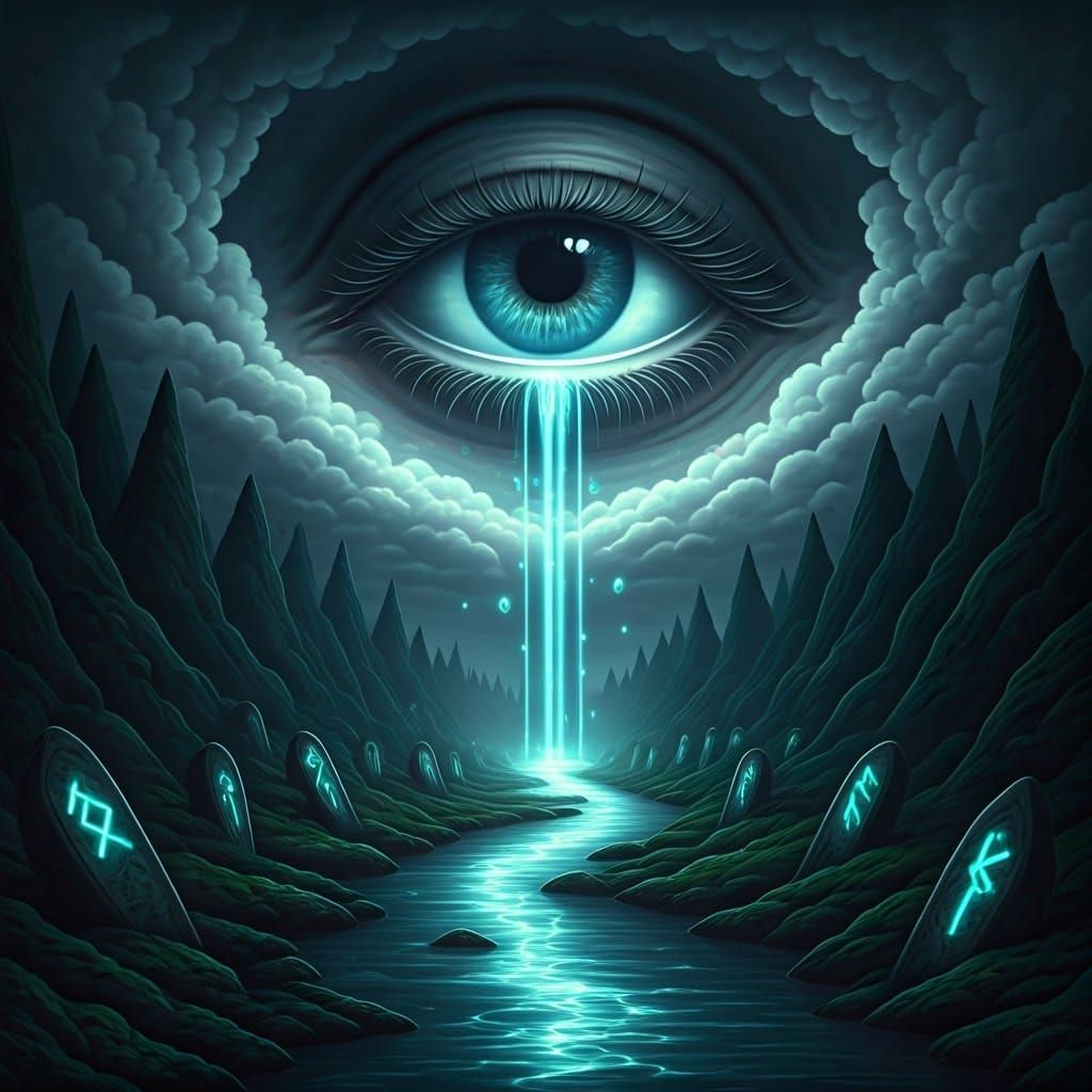 Colossal Eye Weeping Diamond Tears in Beksiński Style
