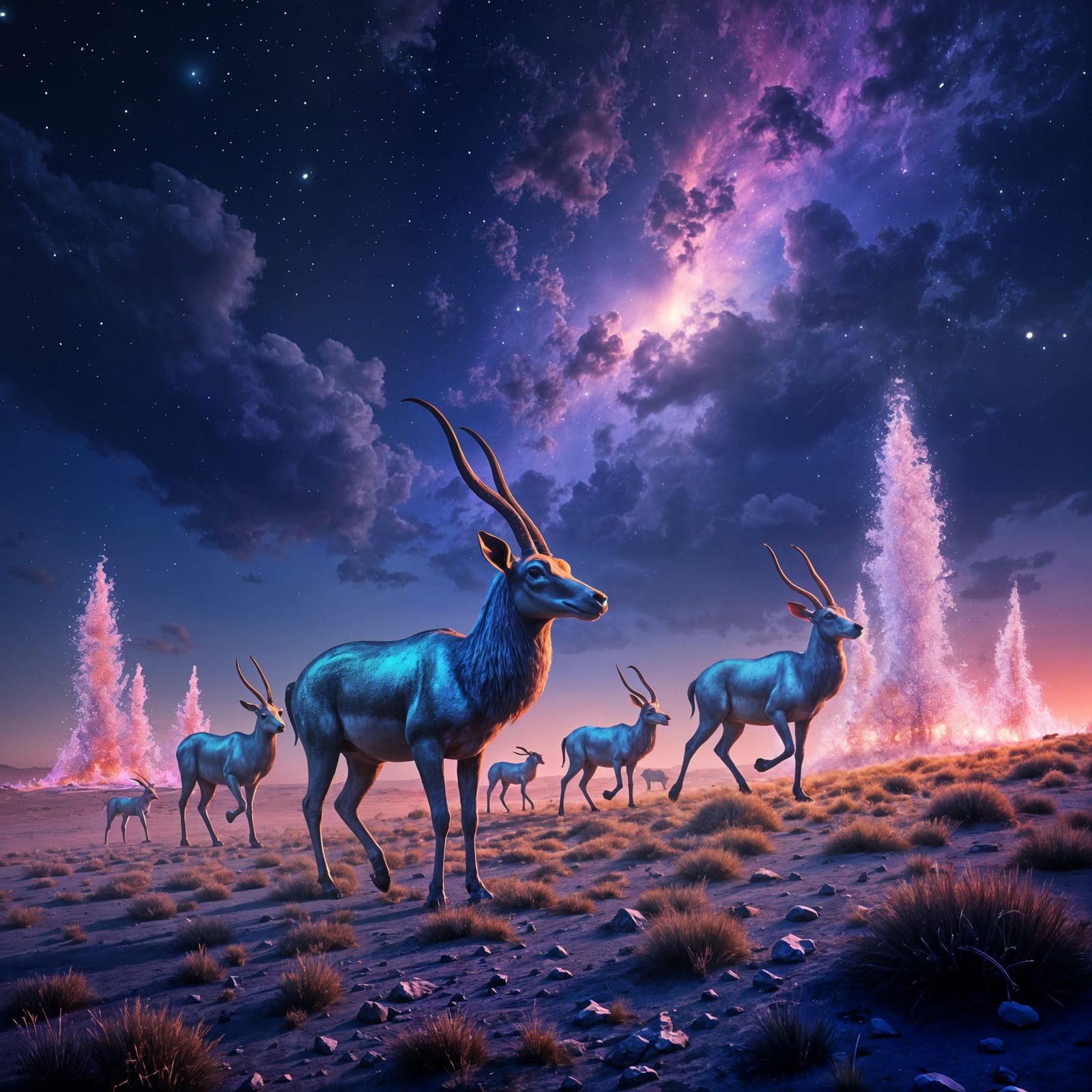 Galloping Gazelles Under a Glowing Galaxy