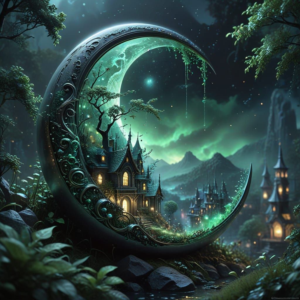 Ethereal Metallic Moon With Silver City