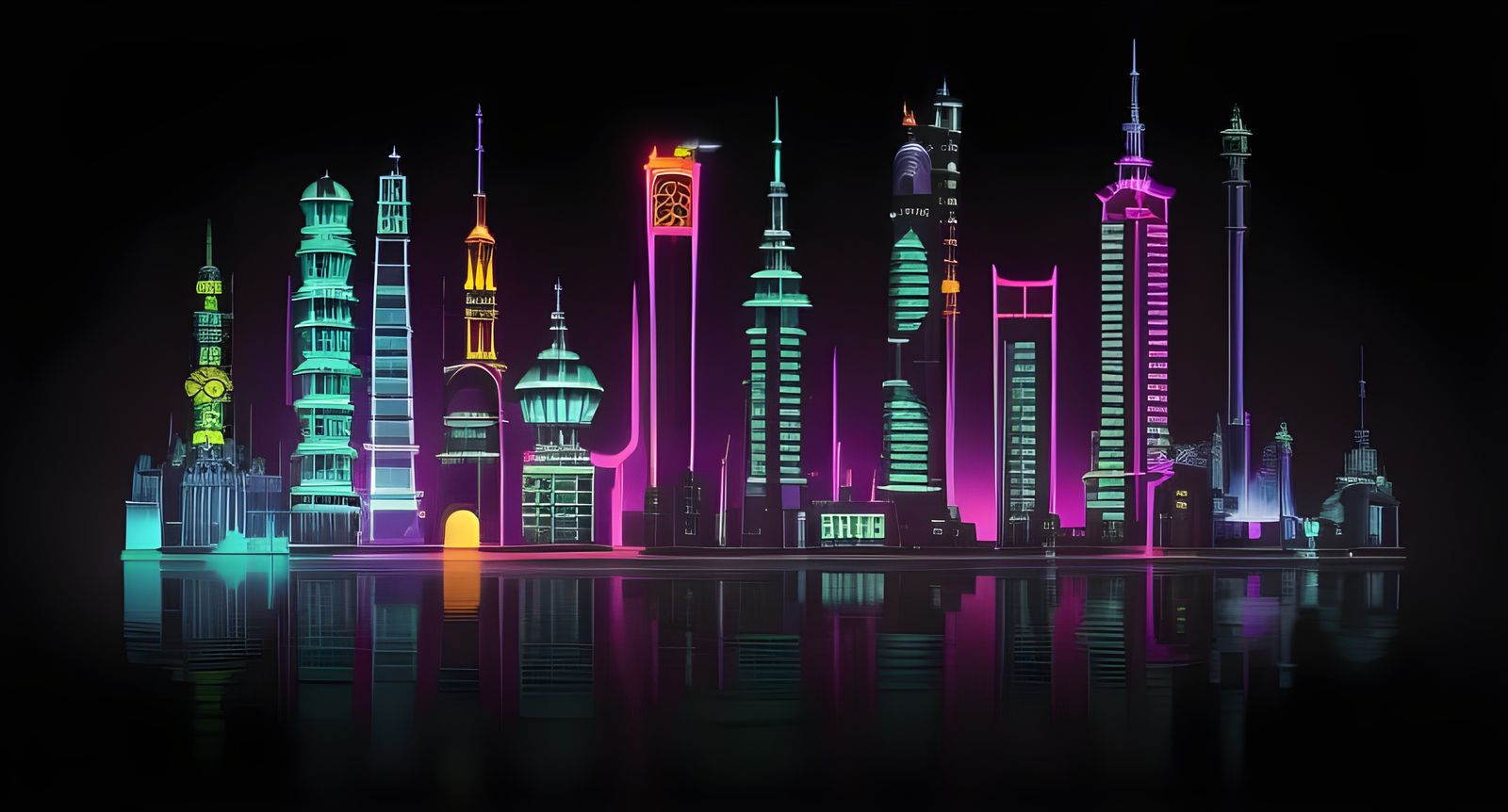 Steampunk Cityscape at Night with Neon Lights