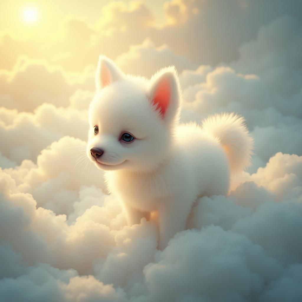 Ethereal Puppy Made of Mist in Heavenly Sunshine