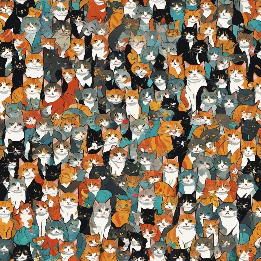 Cats Create Colorful Mural in Anime Style