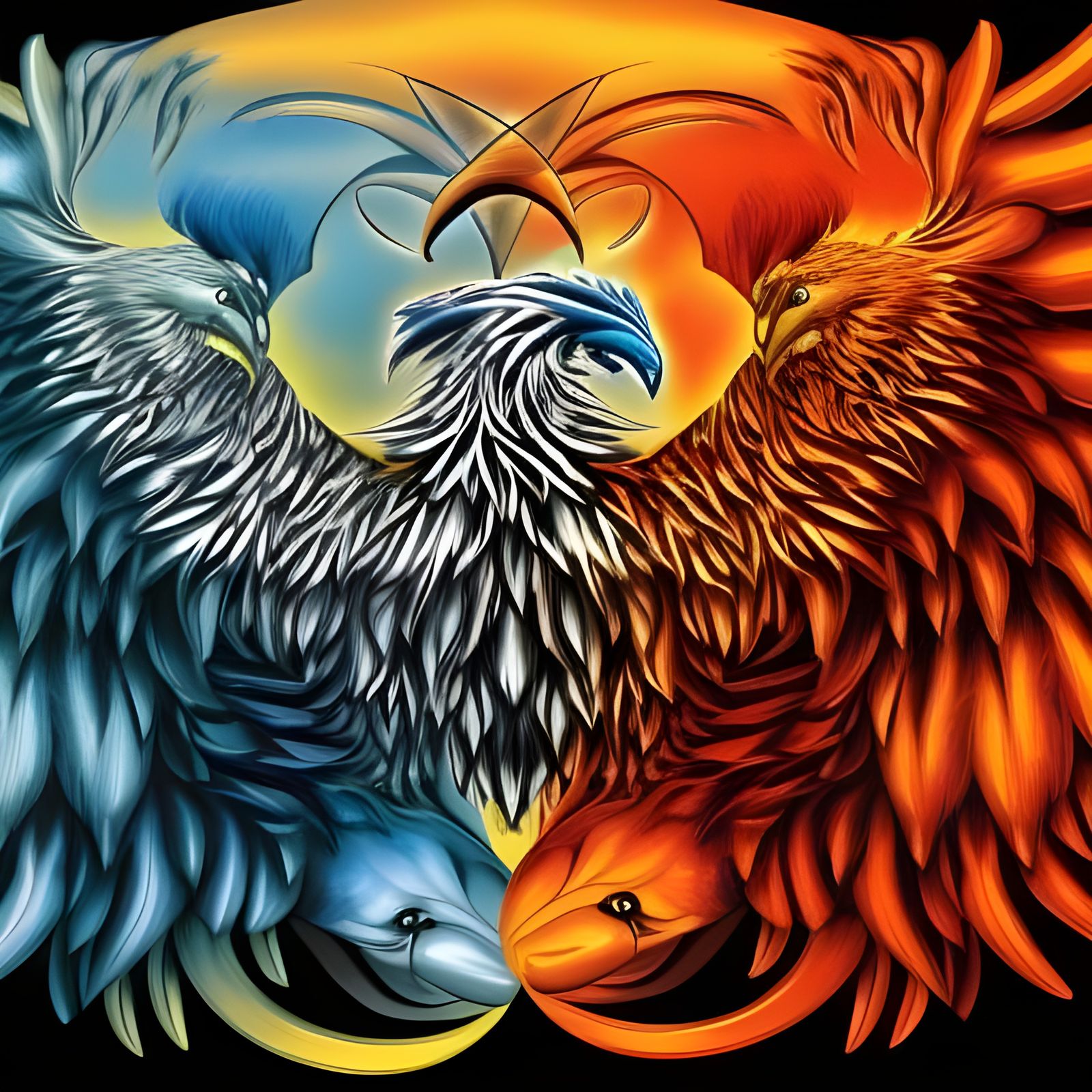 Colorful Griffins Form Yin Yang Symbol