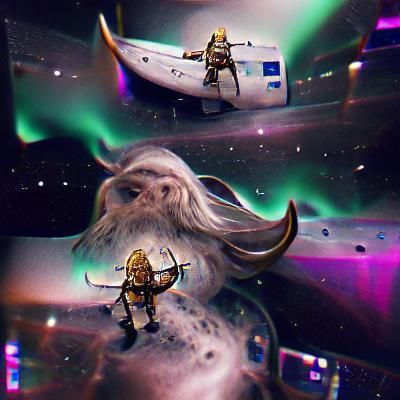 Viking Warrior in Spacesuit Among the Stars
