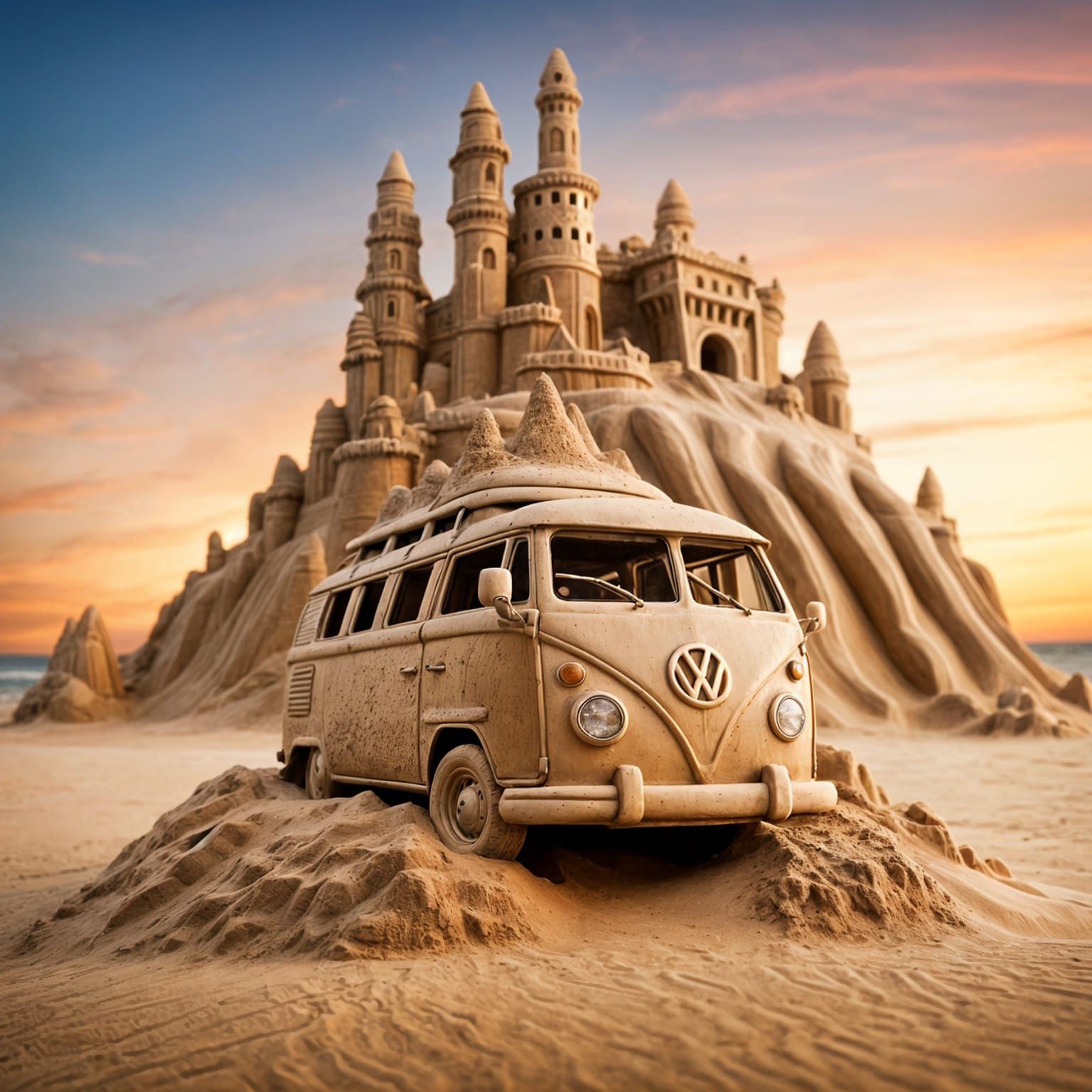 Lifesize VW Bus Sand Sculpture in HDR