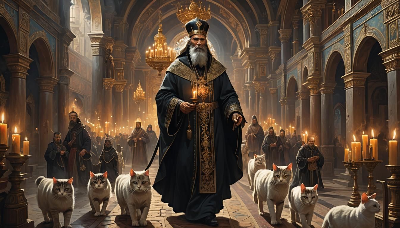 Cats in Orthodox Procession: Dark Fantasy Concept Art