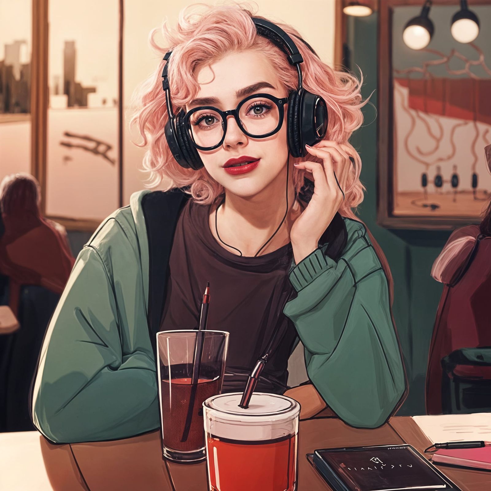 Genderfluid Person in Pub with Headphones