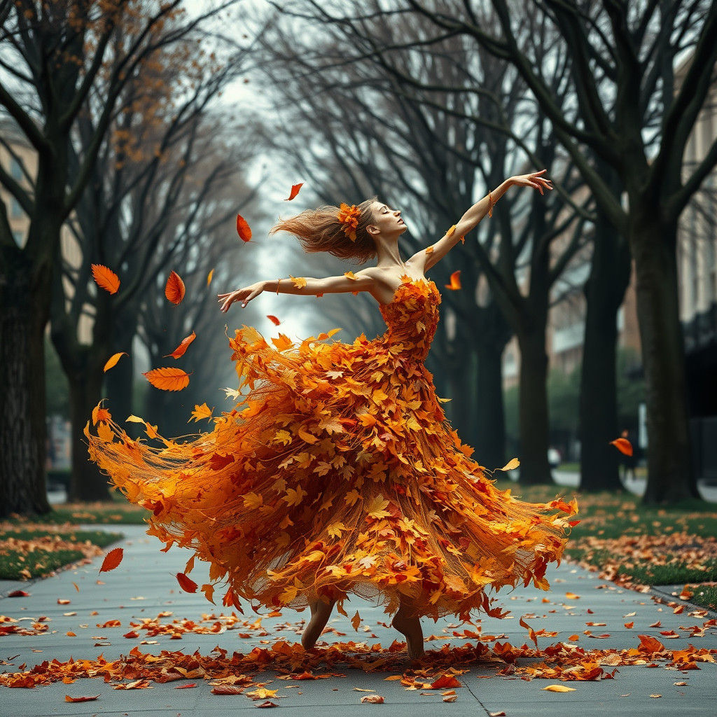 Autumn Leaf Ballerina in Impressionistic Style