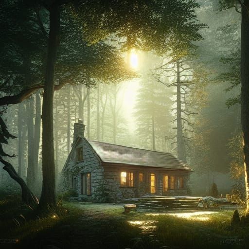 Cottage in Forest: Hyperdetailed Matte Painting in 8K