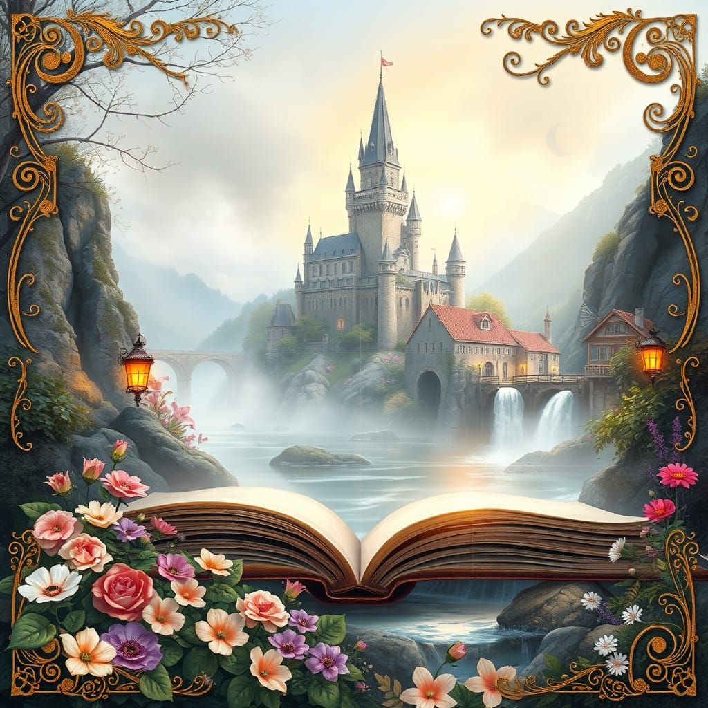 Whimsical Castle Scene in Dreamy, Romantic Style