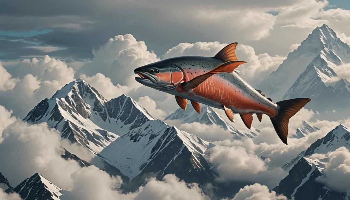 Fish Mountain with Flying Salmon