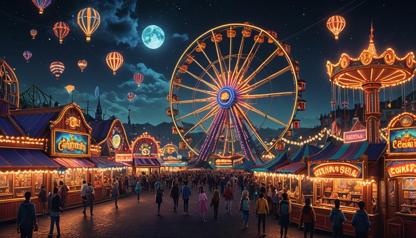 Vibrant Pixel Art Carnival at Night