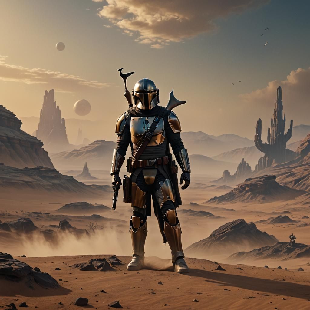Mandalorian and Grogu on Desolate Planet
