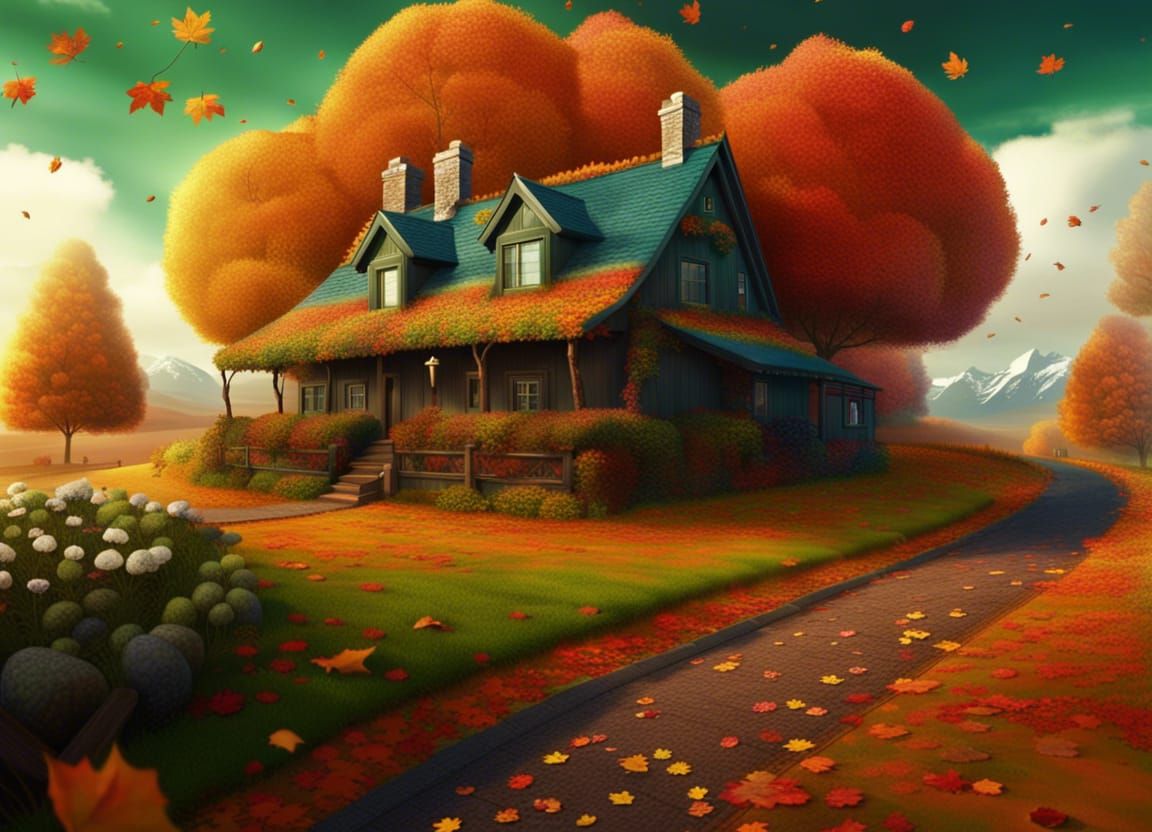 Houses in Autumn and Spring: Fantasy Concept Art