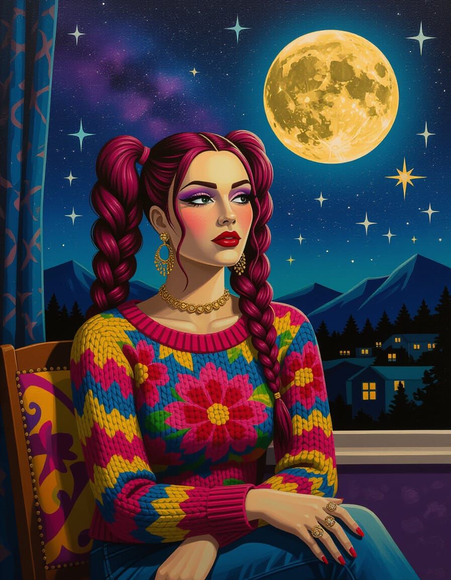 Emo Rock Woman Portrait in Textured 3D Encaustic Style