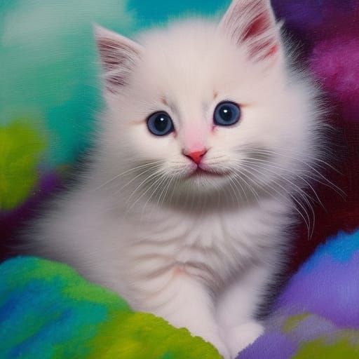 Fluffy Kitten Playing: An Impasto Oil Painting